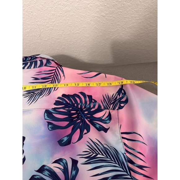 Good Vibes Tropical Palm Leaf Button-Up Shirt Men’s L – Stretch Polyester Retro - Picture 6 of 8